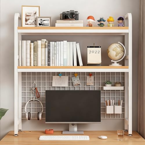JHDXL Desktop Shelf Organizer Display Rack, Desktop Bookshelf with Anti-Slip Feet & Back Pegboard, Industrial Bookshelf, for Office Home Dormitory(White,98 * 95cm/38.6 * 37.4in)