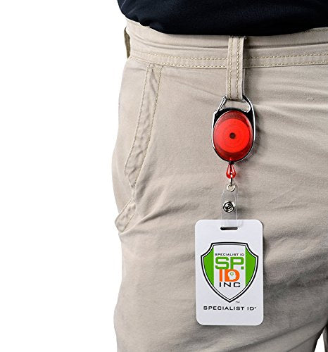 Bulk 100 Pack - Premium Carabiner Clip Badge Reels - Retractable I.D. Card Holders with Carabiner Belt Loop Clip and ID Strap - Cute Heavy Duty Oval Shaped Badge Holders with Smooth Cord Pull (Red)