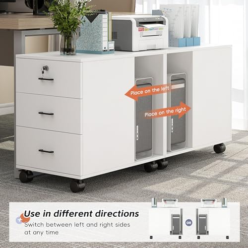 OQTUHWM Mobile File Cabinet, Small Rolling Filing Cabinet for Under The Desk, Printer Desk Stand with Storage, with 3 Drawers, for Home Office Bedroom Entryway