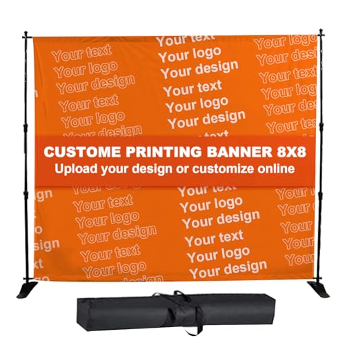 8x8FT Custom Prints Personalized Banner,Step and Repeat Backdrop Banner Full Color for Trade Show,Birthday, Wedding with Carrying Bag (8 * 8 FT+Printing)