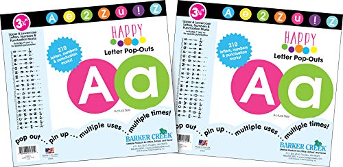 Barker Creek 3 1/4" Circle Letter Pop-Outs 2-Pack, Happy, Jazz Up Your Bulletin Boards with These Colorful Letters, 420 Upper and Lowercase Letters, Numbers & Punctuation Marks (3644)