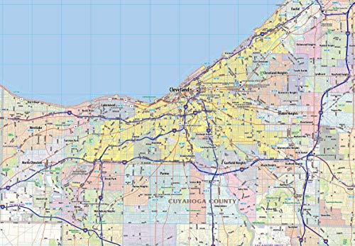 Topographics Greater Cleveland Metro Area Laminated Wall Map (42" x 53")