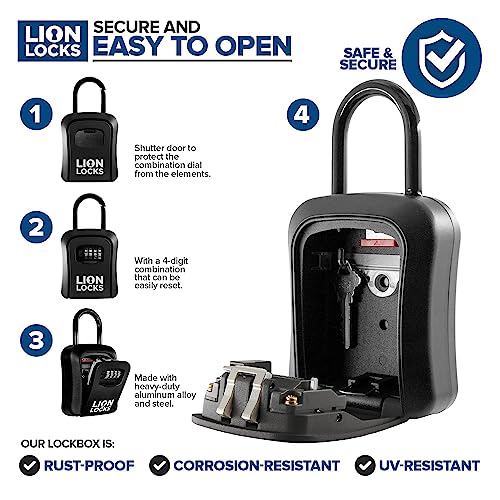 Lion Locks Lock Box for Keys, 6 Pack Black - Secure Key Safe Solution with Combination Lock for Homes, Real Estate, Businesses, Gyms, Schools