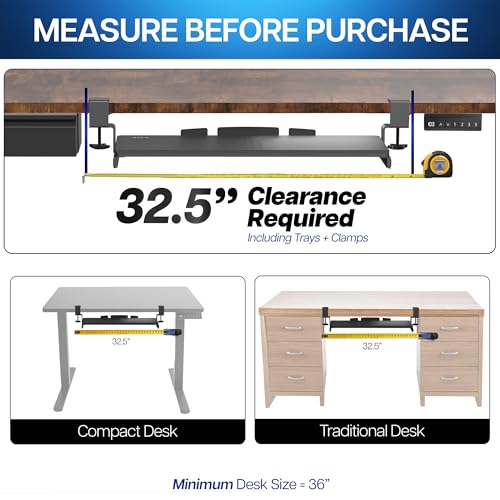 VIVO Large Clamp-on Computer Keyboard and Mouse Under Desk Slider Tray, 27 x 11 inch Pull Out Platform Drawer, White, MOUNT-KB05W