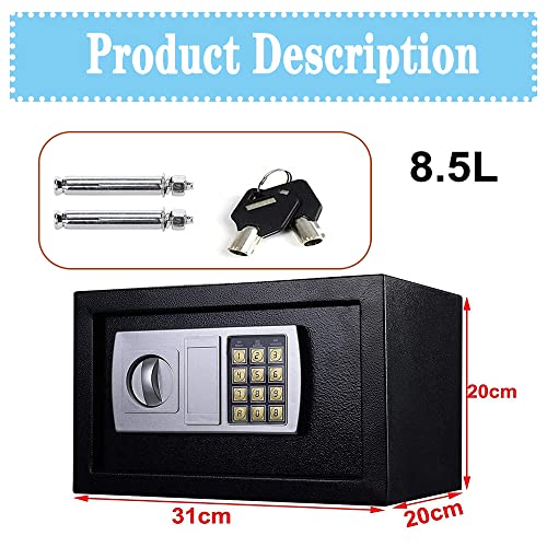 TBLOTYD Electronic Digital Safe Box Security Fireproof Lock Box Home Hotel Security Money Safe with 2 Locking Bolts/Black/4.6L ，Black-8.5L