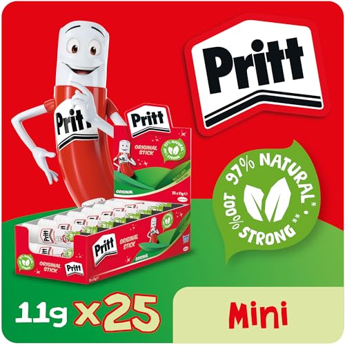 Pritt Glue Stick 25 x 11g - Safe and Reliable Kids Glue - Pritt Glue for Crafts and DIY with Strong Hold for School and Office Use - 25 Sticks x 11g