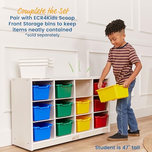 ECR4Kids 12 Cubby Mobile Tray Storage Cabinet, 3x4, Classroom Furniture, White Wash