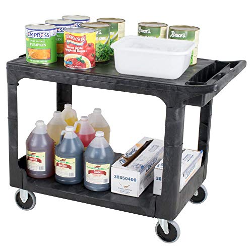 Rubbermaid Commercial Products 2-Shelf Utility/Service Cart Medium Flat Shelves Storage Handle 500 lbs. Capacity for Warehouse/Garage/Cleaning/Manufacturing