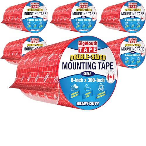 BigMouth Tape - 6 Rolls Heavy Duty Double Sided Mounting Tape, 8-inch x 1800-Inch, Carpet Tape, Strong Double Sided Tape, Removable