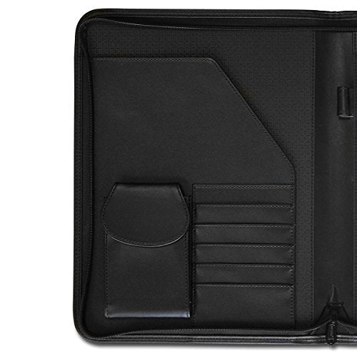 Dacasso Leather Deluxe Letter-Size Zip-Around Portfolio, Black (E1002)