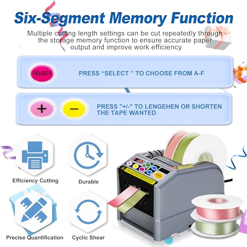 Automatic Tape Dispenser,Upgrade Ribbon Cutting Machine,Electric Tape Cutting Machine with Manual&Auto Tape Cutter Ribbon Cutting 6-60mm Width 999mm Max Cutting Length for Flower Warehouse Office