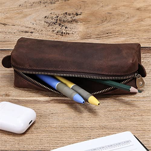YWMLFZ Leather Pen Bag, Zipper, Simple Student Stationery Storage Bag, Square Ballpoint Pen Pen Box