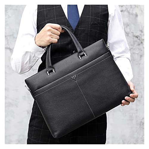 XIADENGLAN Soft Leather 13.3 Inch Laptop Briefcase Classic Litchi Pattern Business Bag rk Messenger Shoulder(Black 1)
