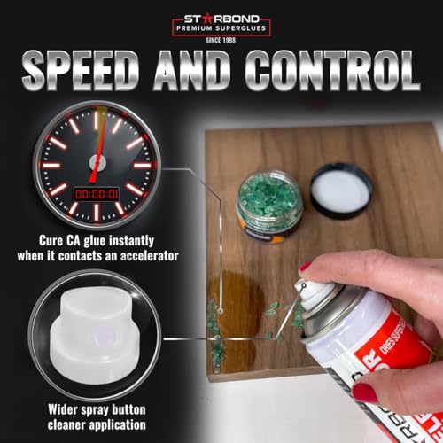 STARBOND Knot Filler System – 2 oz Black and 2 oz Brown Medium-Thick CA Glue with 6 oz Accelerator Spray – Instant Crack & Void Repair for Woodworking, Woodturning, Sandable Finish