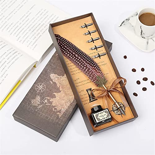 European style British pearl series feather pen set dip pen ink pen classmate gift calligraphy Fountain pen (Color : F) (B)