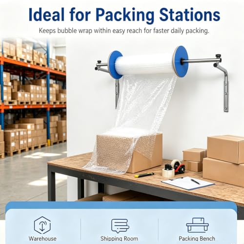 MegLob Wall-Mounted Bubble Wrap Dispenser and Manual Holder for Bubble Cushioning Wrap; Designed for Warehouse Logistics and Suitable for Packaging, Moving, and Shipping,Width80cm