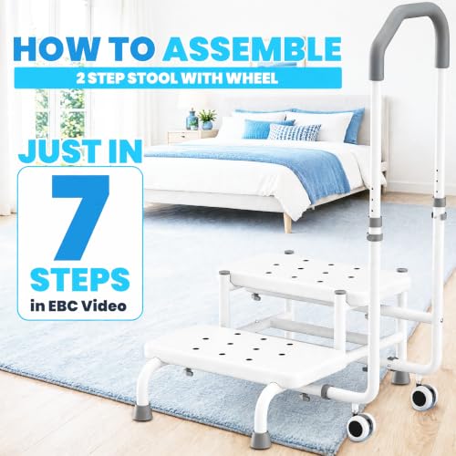 GLANORIA 2 Step Stool with Handle & Wheels for Seniors, Elderly and Adults