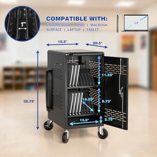 POCHAR Fully Assembled 20 Devices Laptop Charging Cart for Chromebook iPad