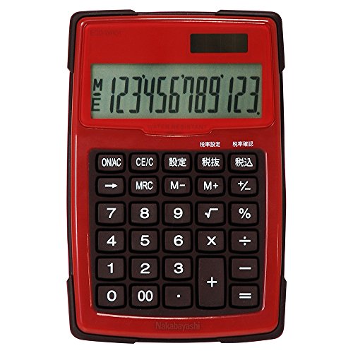 Nakabayashi ECD-WR01RD Calculator, 12 Digits, Waterproof, S, Red