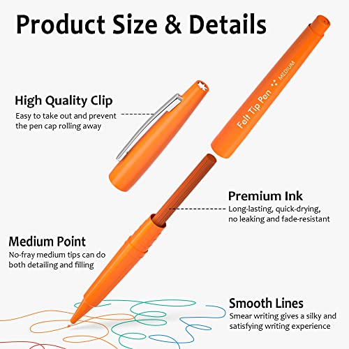 Lelix 60 Colors Felt Tip Pens, Medium Point Felt Pens, Assorted Colors Markers Pens For Journaling, Writing, Note Taking, Planner Coloring, Perfect as Art Office and School Supplies