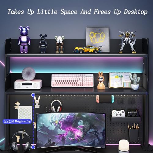 RNQZ Desk Pegboard,Desk Extender with Pegboard, Clamp On Desk Organizer Shelf for Office Desk/Gaming Accessories, Tabletop Book Storage Rack,Black,60cm
