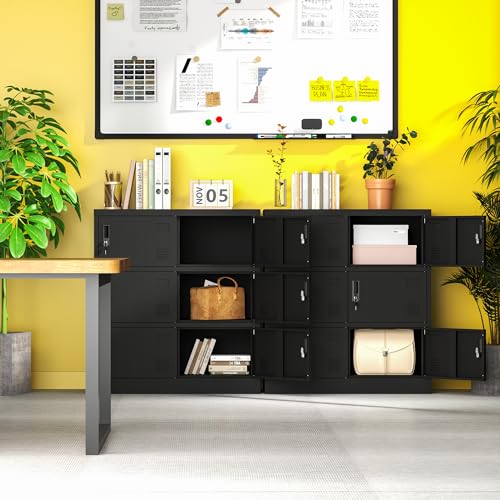 Yukimo 6 Doors Metal Lockers for Employees, Steel Storage Locker with Lock and Card Slot, Employee Lockers for Home, Office, School, Gym, Require Assembly(Black)
