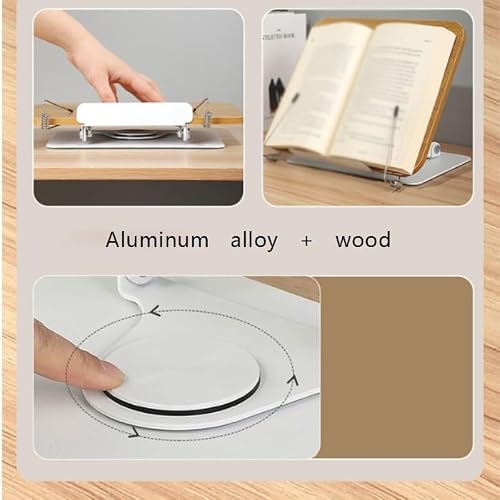 BXFIRS Aluminum Alloy Book Stand Wood Reading Rack 360° Rotation Holder(Walnut)