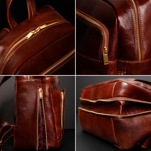 Time Resistance Leather Business Backpack - Laptop and A4 Portfolio Bag - Travel Bag Rucksack (Brown)
