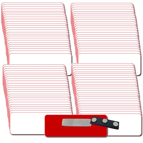 Magnetic Name Tags/Badges with Super Strong Magnetic Fasteners UNATTACHED - 100 Pack Kit Includes Crystal Clear Gloss Printable Labels - White Name Badges with 1/8th Rounded Corners 1.25 X 3 Inch