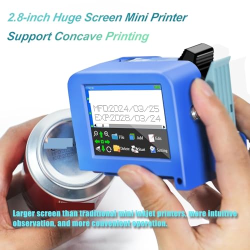 Handheld Printer, 2.8 Inch Mini Handheld Inkjet Printer 12.7mm with Quick-Drying Ink for QR Code Barcode Batch Number Labeling Expiration Date Mini Printer,Portable Wireless