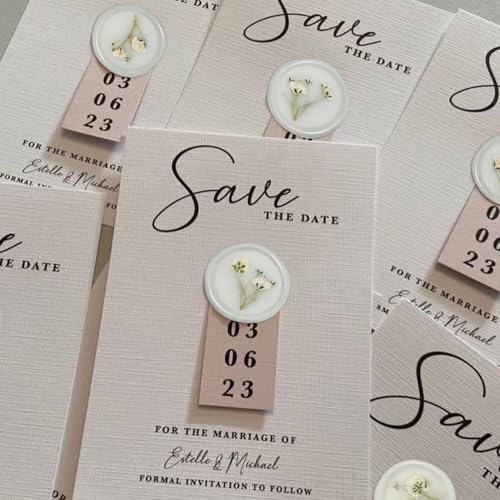 100 Pcs Baby's Breath Adhesive Wax Seal Stickers White Dry Floral Backing Envelope Seals Perfect for Wedding Invitations,Bridal Shower Party