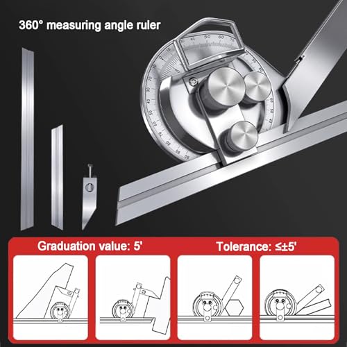 AFBEHL 0-360 Degree Stainless Steel Adjustable Angle Measuring Finder,Universal Bevel Protractor,Goniometer Angular Ruler with Magnifier, for Internal and External Angle Measurement