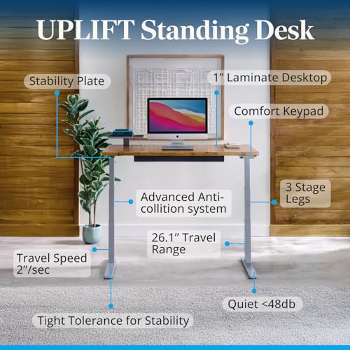 UPLIFT DESK V3 2-Leg Walnut Laminate Wood Standing Desk – Adjustable Height, Advanced 1-Touch Memory Keypad, Under Desk Cable Management, Wire Grommets & Rocker Board (Black C-Frame, 80 x 30 inch)
