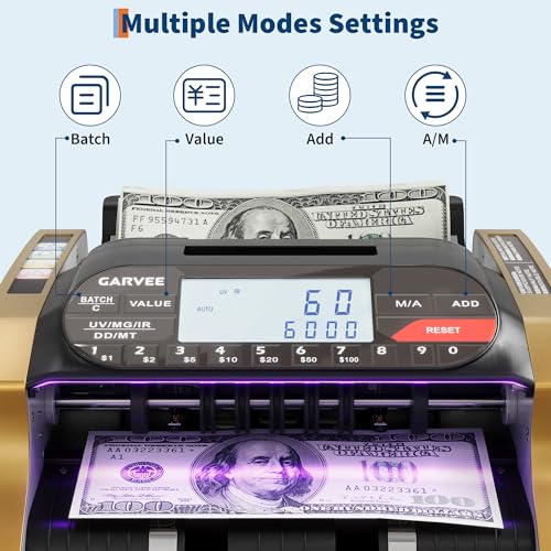Multi-Function Currency Counter - Money Counter Machine, with LCD Display, Value Count, Auto/Manual, Add & Batch Modes, Cash & Bill Counter, for Shops Supermarkets Office