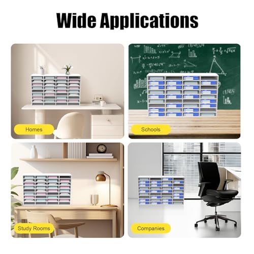 36 Compartment Literature Organizer, Office PVC File Sorter Desktop Mail Center Paper Storage Cabinet, Mailbox Paper Organizer Bear Weight 176lbs with Adjustable Shelves for Home Classroom (White)