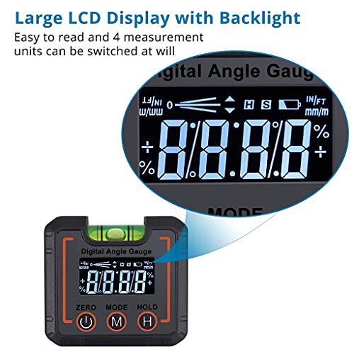 TEOYETTSF Digital Angle Gauge Level Box Protractor Angle Finder Inclinometer with Base with Level Bubble Vial Protractor