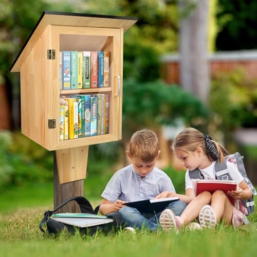 HAFTKD Outdoor Library Book Box, Double Little Library for Sharing Books, DIY Storage Wooden Cabinet Easy Mount for Neighborhoods Community and Schools