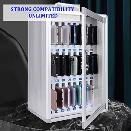 UHRLGHS Wall-Mounted,Lock Box Phone,Cell Phone Lock Box,Phone Storage,Wall Mount Storage Box,Phone Cabinet(Silver 24Slots)