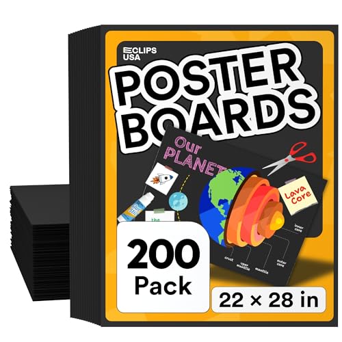 Poster Board Black Poster Paper 22x28 Large Poster Board Bulk School Supplies (22x28) (Black, 200 Pack)
