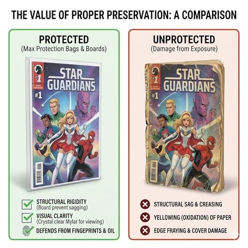 Max Protection Premium Current Comic Book Bags and Boards - Ultra Clear Current Comic Book Sleeves & Backing Boards - Flap Closure with Acid-Free Quality Materials - Collector's Choice, 100 ct