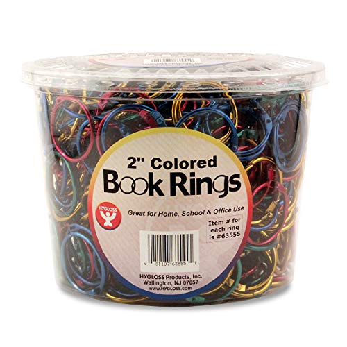Hygloss Products Book Rings – 2 Inch Assorted Colored Steel Binder Rings, 250 Pack in Counter Display Bucket