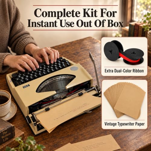 Manual Typewriter with Ribbon, Mechanical Retro Portable Typing Machine, Classic Vintage Decor for Home & Office, Classic Old-Fashioned Typewriter for Writers, Notes, Letters&Creative Writing Projects