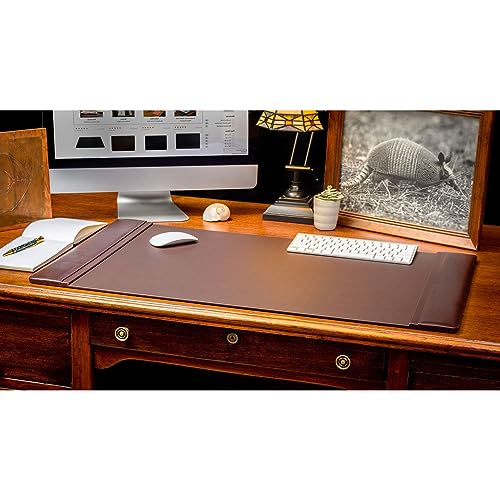 Dacasso 34” x 20” Chocolate Brown Luxury Leather Desk Pad with Side Rails - Executive Desk Surface Protector - Blotter for Writing
