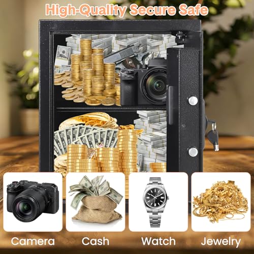 Garvee 45L Safe Safe with Number Code, Keys & Fireproof Bag, Safe for Home/Hotel, Alarm, Adjustable Shelf, Hotel Safes Cash, Jewellery & Documents, Wall/Floor Mounting, 42 x 35 x 31 cm
