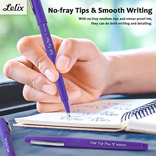 Lelix Felt Tip Pens, 40 Purple Pens, 0.7mm Medium Point, Felt Tip Markers Pens for Journaling, Writing, Note Taking, Planner, Perfect for Art Office and School Supplies