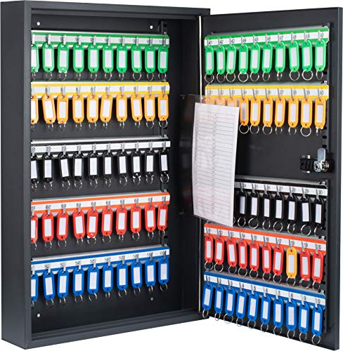Barska 100 Position Combination Key Lock Box – Wall Mount Steel Key Cabinet with 4-Digit Lock, Numbered Hooks, Key Tags & Index Log for Office or Business - Key Cabinet Wall Mount Key Locker
