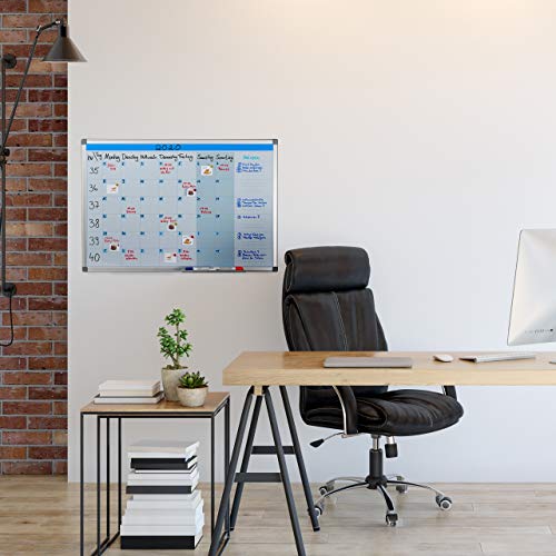 Relaxdays Magnetic Whiteboard, Weekly Planner, for Walls, Wipeable, Planning Pen Tray, Memo Board 60 x 90 cm, White, Iron, 60 x 90 x 5 cm