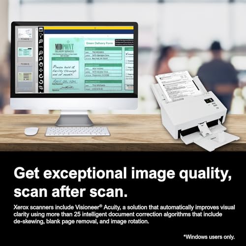 Xerox D50 Duplex Document Scanner for PC and Mac, 120-page Automatic Document Feeder (ADF), 70 ppm @ 200 dpi, Visioneer & ABBYY Software Included, 3-Year Warranty