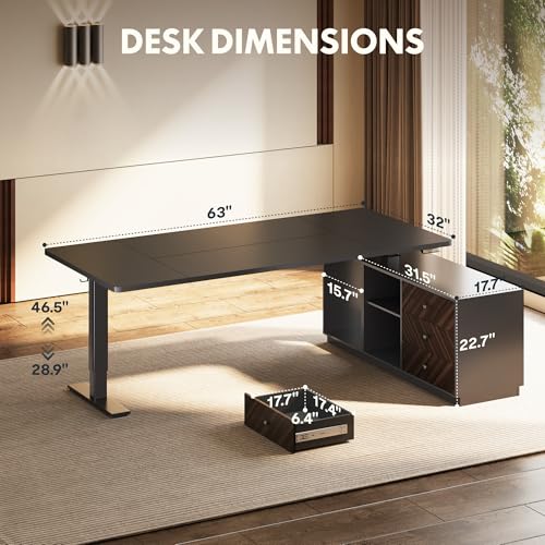 FLEXISPOT 63" L Shaped Standing Desk with Drawers, Black