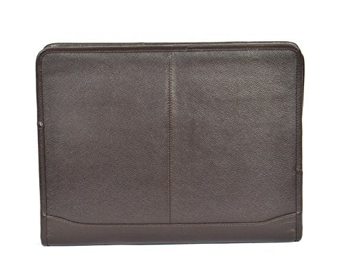Luxury Real Leather Zip Around Folder File Inside Metal Ring Binder Braga Brown